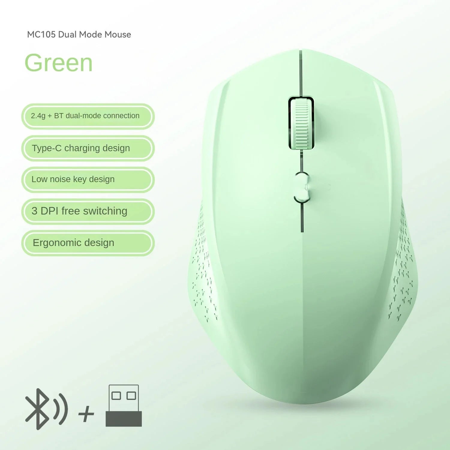 Bluetooth 5.2 and 2.4G Wireless Gaming Mouse | Silent Rechargeable Dual-Mode