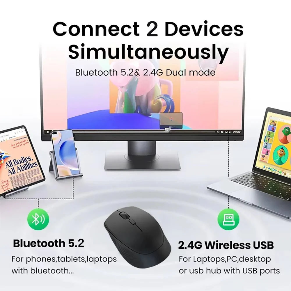 Bluetooth 5.2 and 2.4G Wireless Gaming Mouse | Silent Rechargeable Dual-Mode